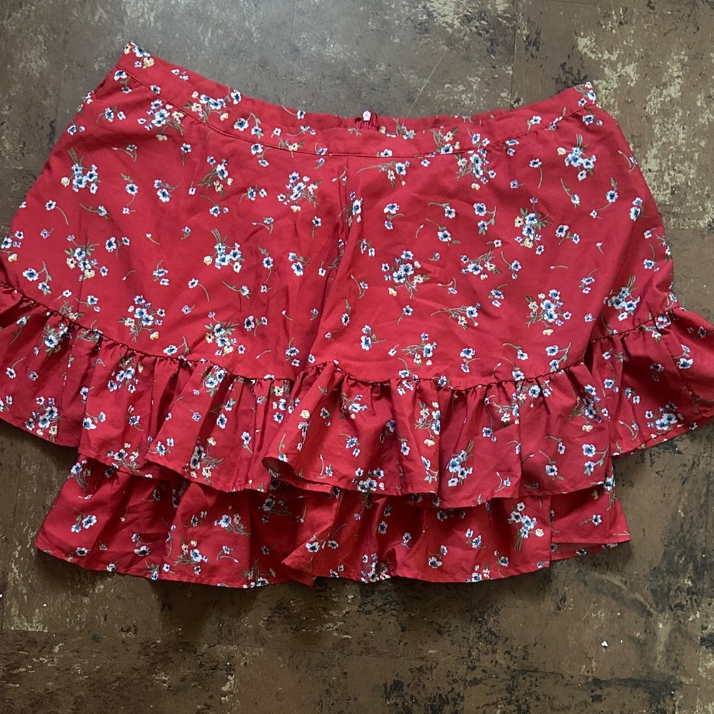 Floral Red Ruffle Skirt